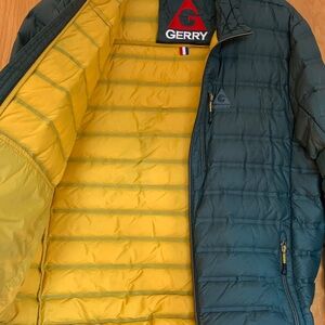 Gerry 650 Down Puffer Jacket Forest Green/Yellow lining sz M unisex packable